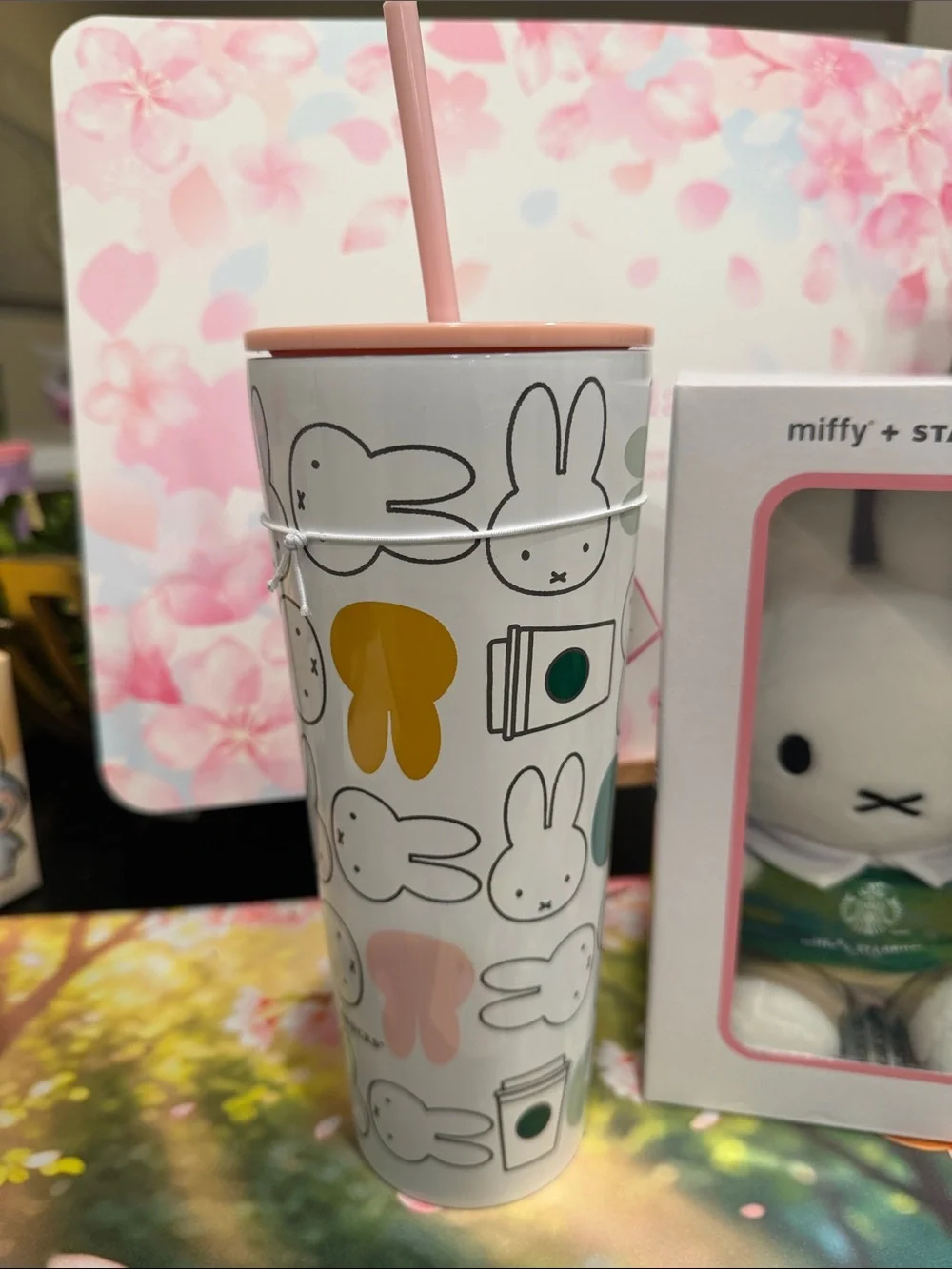 Starbucks x Miffy Gift Set 26oz tumbler & Miffy plush w/ Pink and Green Accents - Picture 3 of 10